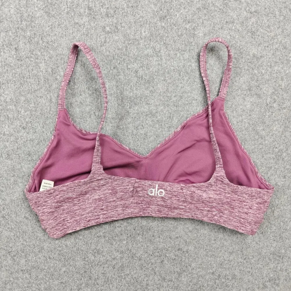 Alo Yoga Sports Bra Womens XS Pink Spaghetti Strap V-Neck Lightly Lined